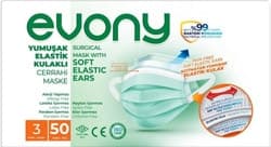 Evony 3 Katlı Yumuşak Elastik Kulaklı 50'li Cerrahi Maske ürün görseli