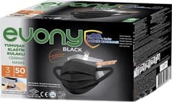 Evony Black 3 Katlı Yumuşak Elastik Kulaklı Siyah 50'li Cerrahi Maske ürün görseli