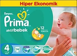 Prima Aktif 4 Numara Maxi 74'lü Bebek Bezi ürün görseli