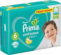 Prima Aktif 6 Numara Extra Large 40'lı Bebek Bezi ürün görseli