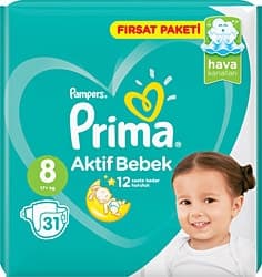 Prima Aktif 8 Numara XXX Large 31'li Bebek Bezi ürün görseli