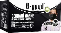 B-Good 3 Katlı Lastikli Burun Telli Cerrahi Maske Siyah 5x10 50'li ürün görseli