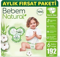 Bebem Natural 6 Numara Ekstra Large 64'lü 3 Adet Bebek Bezi ürün görseli