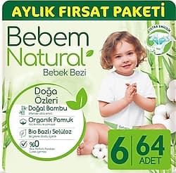 Bebem Natural 6 Numara Ekstra Large 64'lü Bebek Bezi ürün görseli