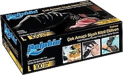 Dolphin Pudrasız Çok Amaçlı Siyah Nitril Büyük Boy (L) 100'lü Eldiven ürün görseli