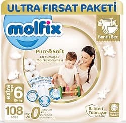 Molfix Pure&Soft 6 Numara Extra Large 108'li Bebek Bezi ürün görseli