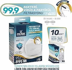 Musk FFP3 Maske N99 10'lu Beyaz ürün görseli