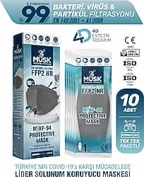 Musk KF94 Kore Tipi FFP2 Maske 10'lu Antrasit ürün görseli