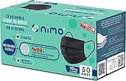 Nimo 3 Katlı Ultrsonik Meltblown 5x10 50'li Siyah Cerrahi Maske ürün görseli