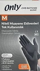 Only Evo Beyond Glove Orta Siyah 100'lü Nitril Muayene Eldiveni ürün görseli