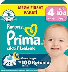 Prima Aktif 4 Numara Maxi 104'lü Bebek Bezi ürün görseli