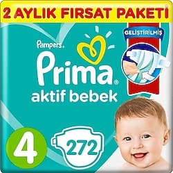 Prima Aktif 4 Numara Maxi 272'li Bebek Bezi ürün görseli