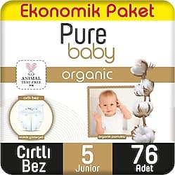 Pure Baby Organik Pamuklu 5 Numara Junior 76'lı Bebek Bezi ürün görseli