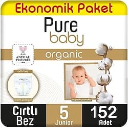 Pure Baby Organik Pamuklu 5 Numara Junior 152'li Bebek Bezi ürün görseli