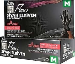 Reflex Glove Flex Pudrasız Hibrit Siyah Orta Boy (M) 100'lü Eldiven ürün görseli