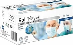 Roll 3 Katlı Burun Telli 5x10'li 50 Adet Cerrahi Yüz Maskesi ürün görseli