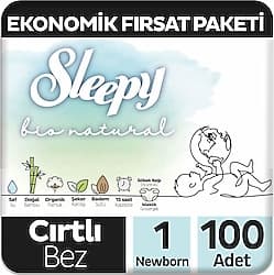 Sleepy Bio Natural 1 Numara Yenidoğan 100'lü Bebek Bezi ürün görseli