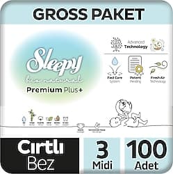 Sleepy Bio Natural 3 Numara Midi 100'lü Bebek Bezi ürün görseli