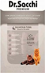 Dr. Sacchi Premium Düşük Tahıllı Somonlu ve Ton Balıklı 10 kg Kısırlaştırılmış Yetişkin Kedi Maması ürün görseli