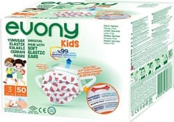 Evony Kids 3 Katlı Yumuşak Elastik Kulaklı Desenli 50'li Çocuk Yüz Maskesi ürün görseli