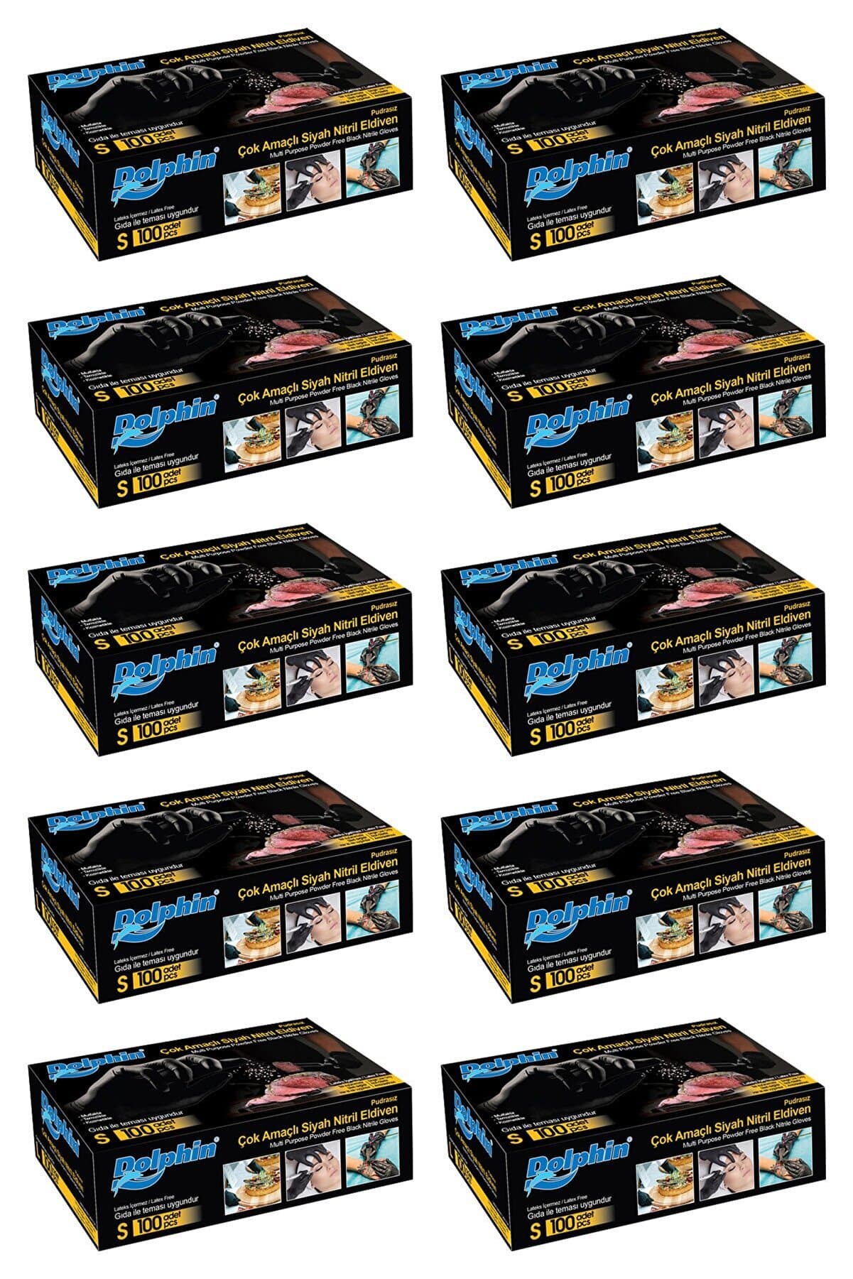 Dolphin Pudrasız Çok Amaçlı Siyah Nitril Küçük Boy (S) 100'lü 10 Paket Eldiven ürün görseli