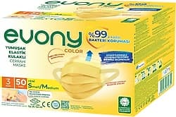 Evony Color Yumuşak Elastik Kulaklı 50 Adet Maske Sarı ürün görseli