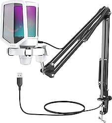 Fifine Ampligame A6T Beyaz RGB USB Yayıncı Mikrofonu ürün görseli