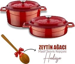 Lava Yuvarlak Kırmızı 5 Parça Derin Sığ Döküm Tencere Seti ürün görseli