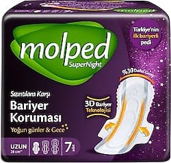 Molped SuperNight Yoğun Günler & Gece Uzun Hijyenik Ped 7'li ürün görseli