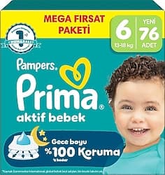 Prima Aktif 6 Numara Extra Large 76'lı Bebek Bezi ürün görseli