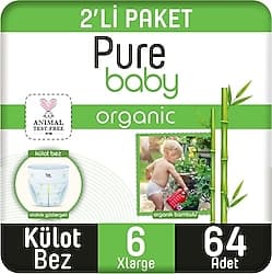 Pure Baby Organik Bambu Özlü 6 Numara XLarge 32'li 2 Adet Külot Bez ürün görseli