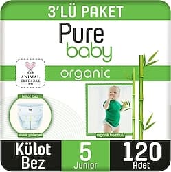 Pure Baby Organik Bambu Özlü 5 Numara Junior 40'lı 3 Adet Külot Bez ürün görseli