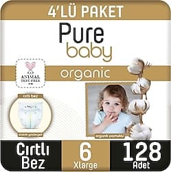 Pure Baby Organik Pamuklu 6 Numara XLarge 32'li 4 Adet Bebek Bezi ürün görseli