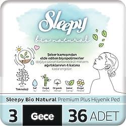 Sleepy Bio Natural Premium Plus Hijyenik Ped Gece 36'lı ürün görseli